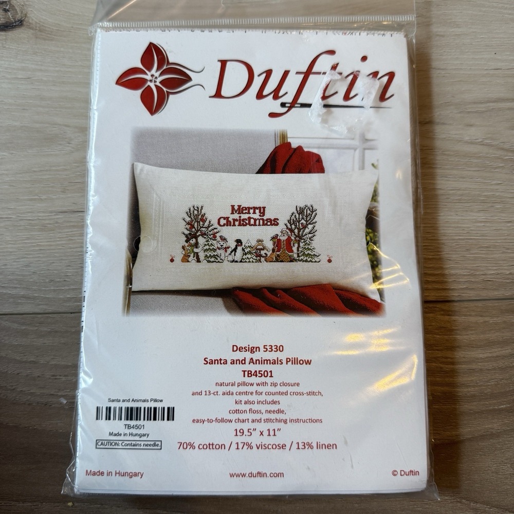 Duftin Santa and Animals Christmas Crosstitch Pillow Kit Vintage Sealed‎
